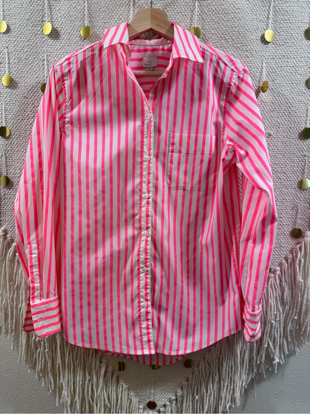 A New Day Button Up Bright Pink & White Striped